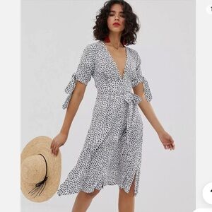 Faithfull The Brand Nina Midi Dress Ditsy Blue Floral Faux Wrap Sz 4 Small